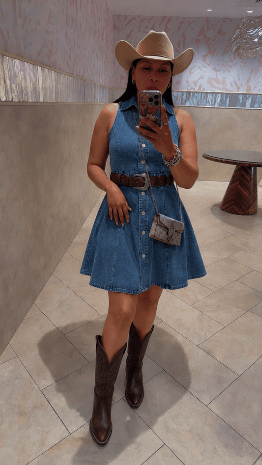 Stretchy Denim Button-Front Dress