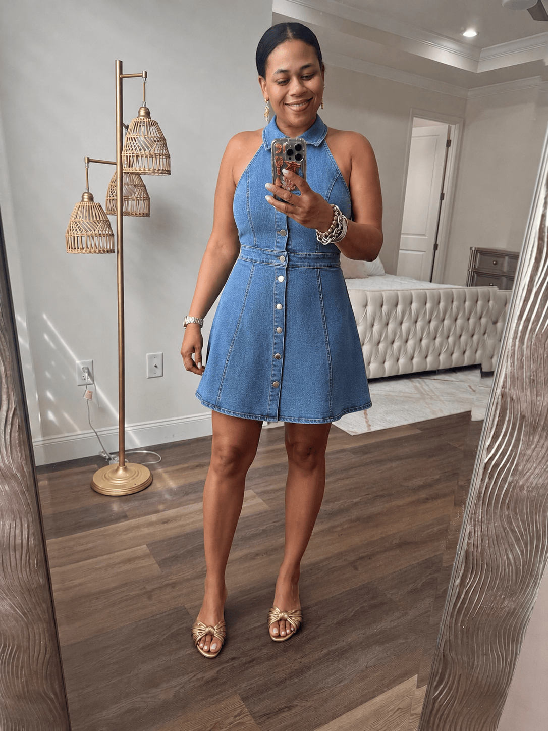 Stretchy Denim Button-Front Dress