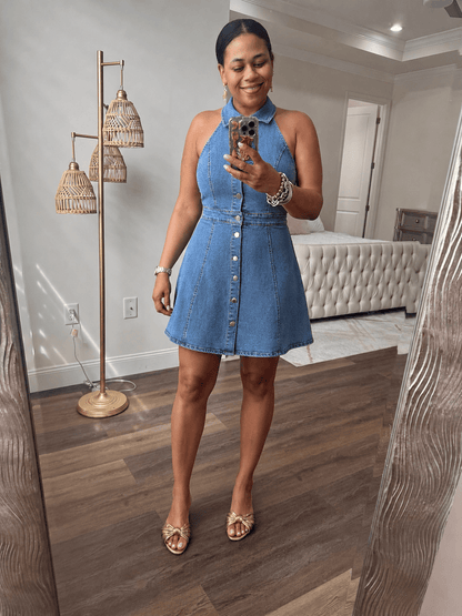 Stretchy Denim Button-Front Dress