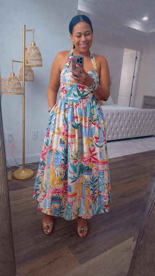 Long Summer Halter Neck Midi Dress