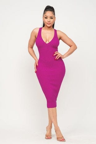 Ribbed Midi Dress (Magenta)