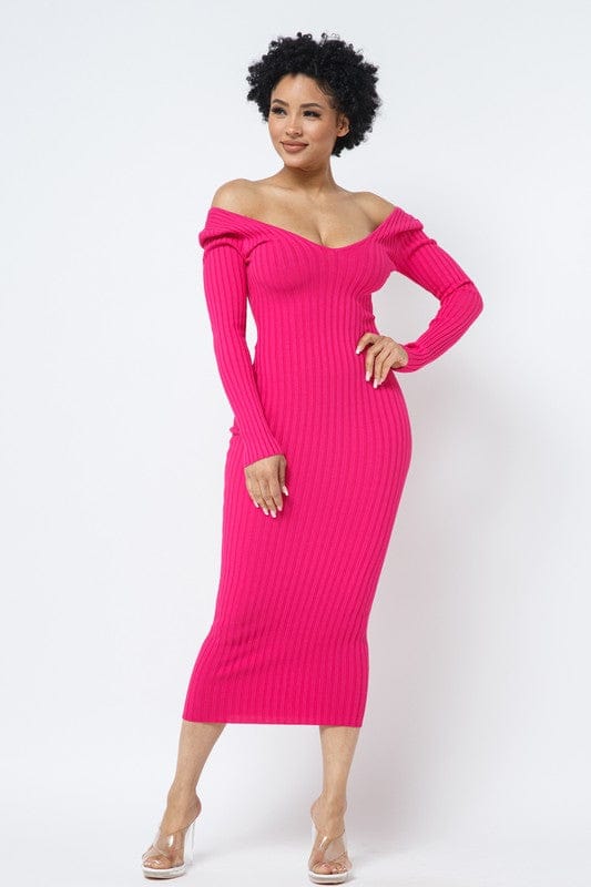 Ribbed Sweater Dress (Fuchsia)