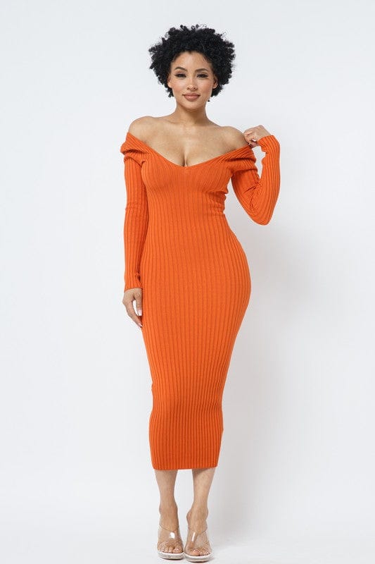 Ribbed Sweater Dress (Orange Rust)