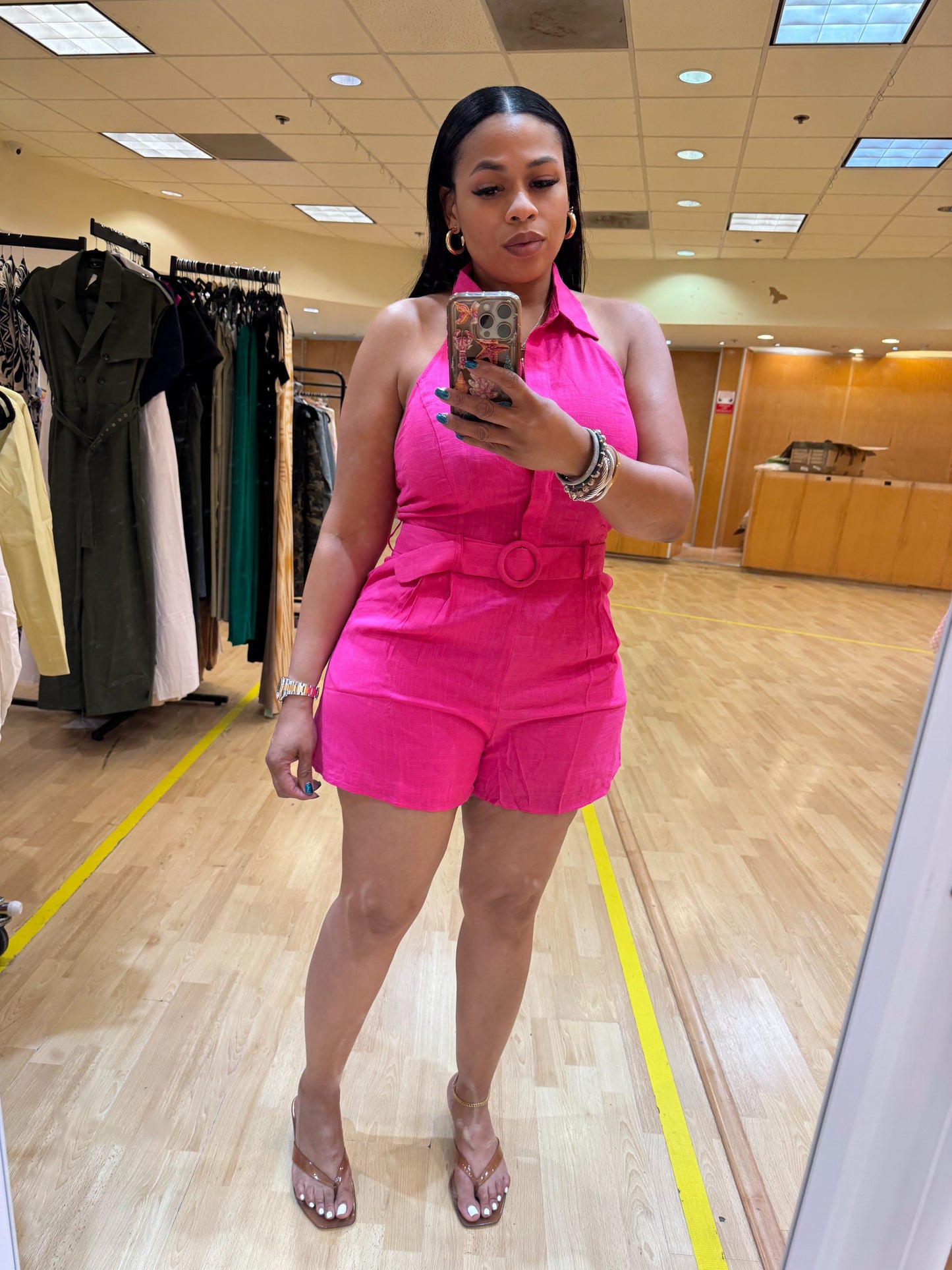 Belted Linen Halter Romper