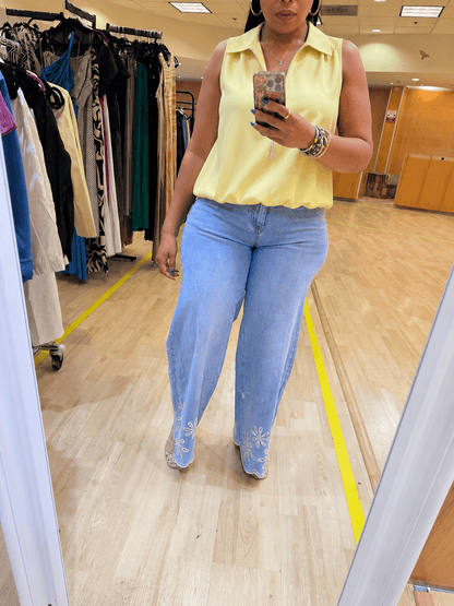 Sleeveless Front Zip Bubble Top (Yellow)