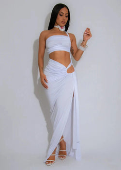 Asymmetrical One Shoulder Maxi Dress (WHITE)