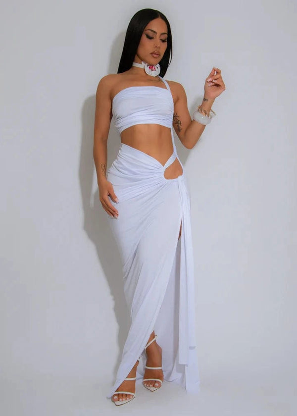 Asymmetrical One Shoulder Maxi Dress (WHITE)