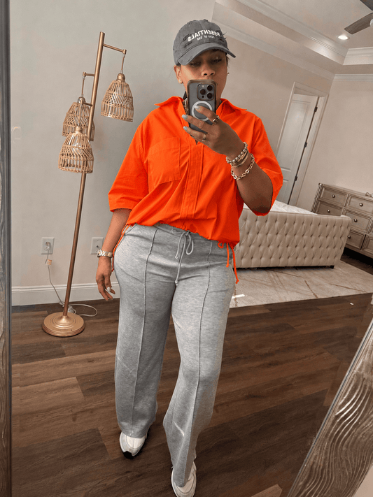 Bubble Hem Relaxed Fit Shirt (ORANGE)