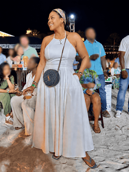 Solid Sleeveless Halter Maxi Dress (White)