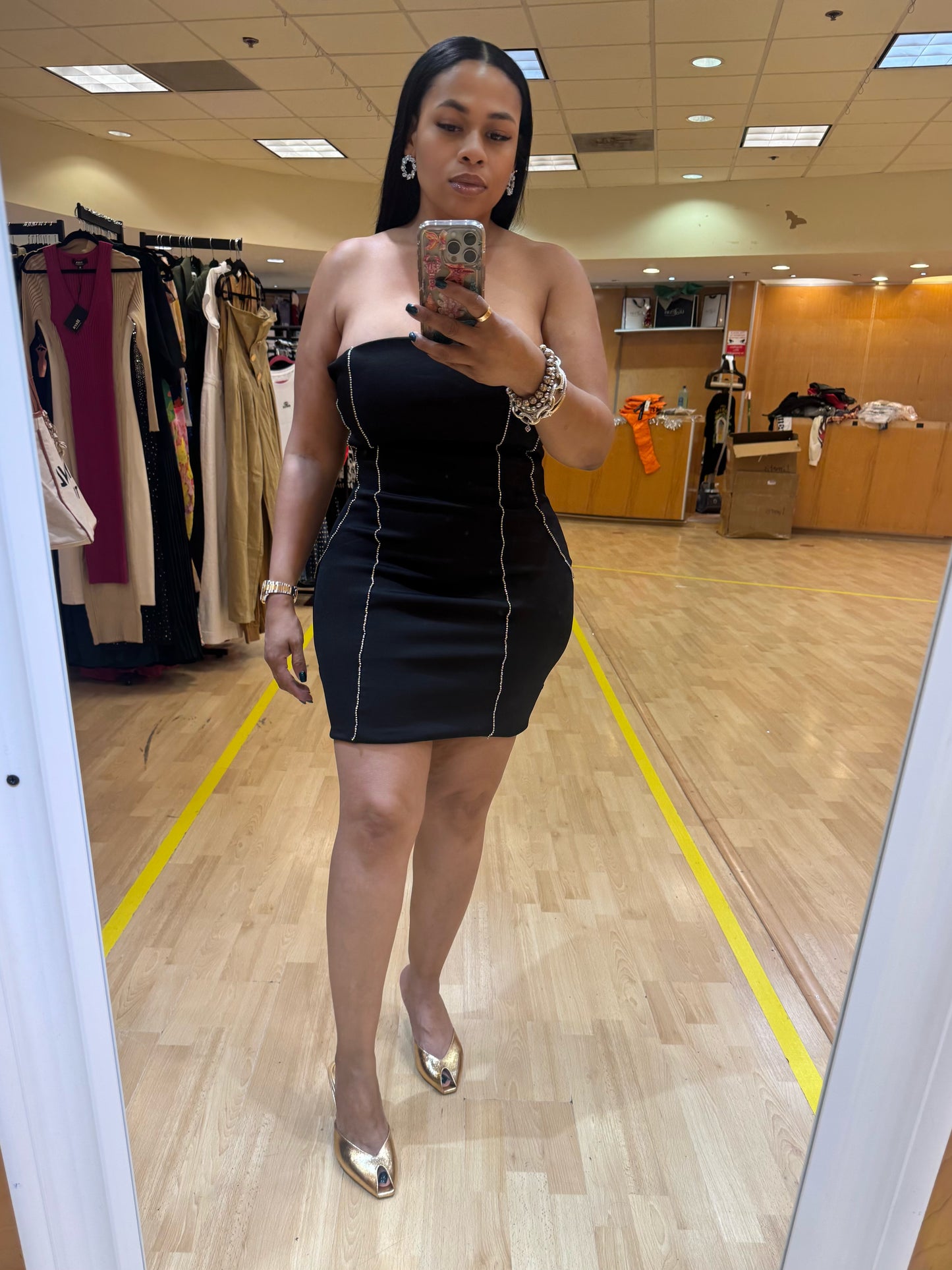 Tube Rhinestone Mini Dress (Black)