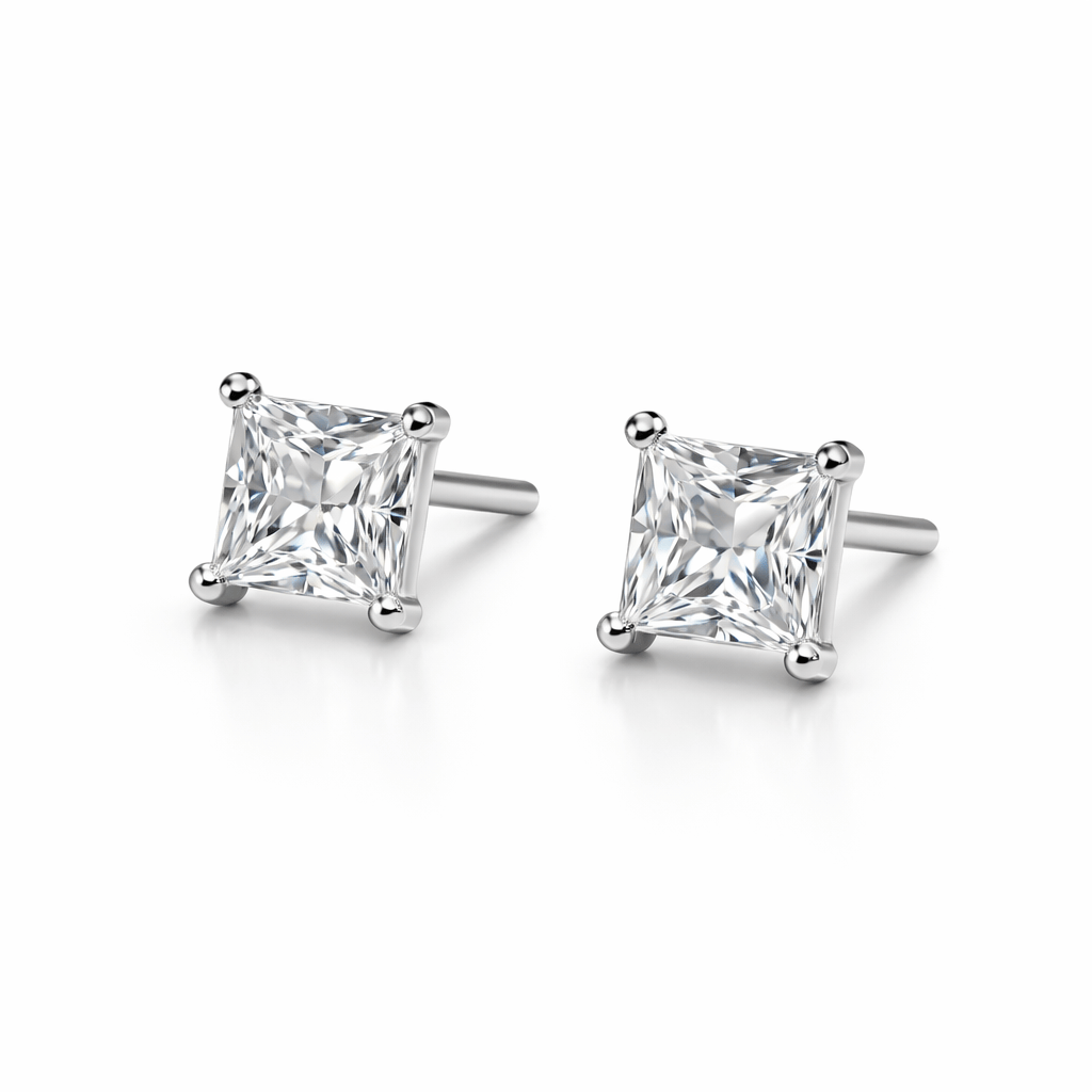 Princess Cut Sparkle Stud Earrings