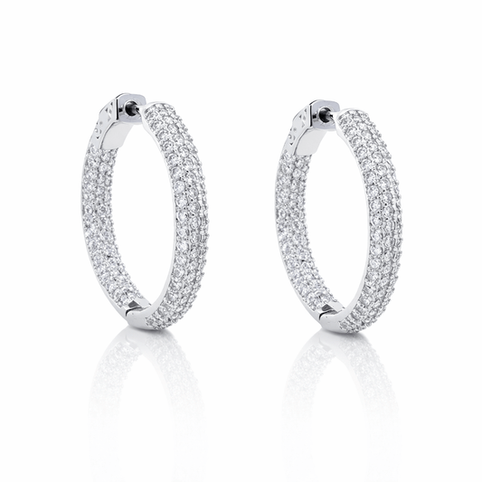 Pave Huggie Hoop Earrings – White Gold Plated