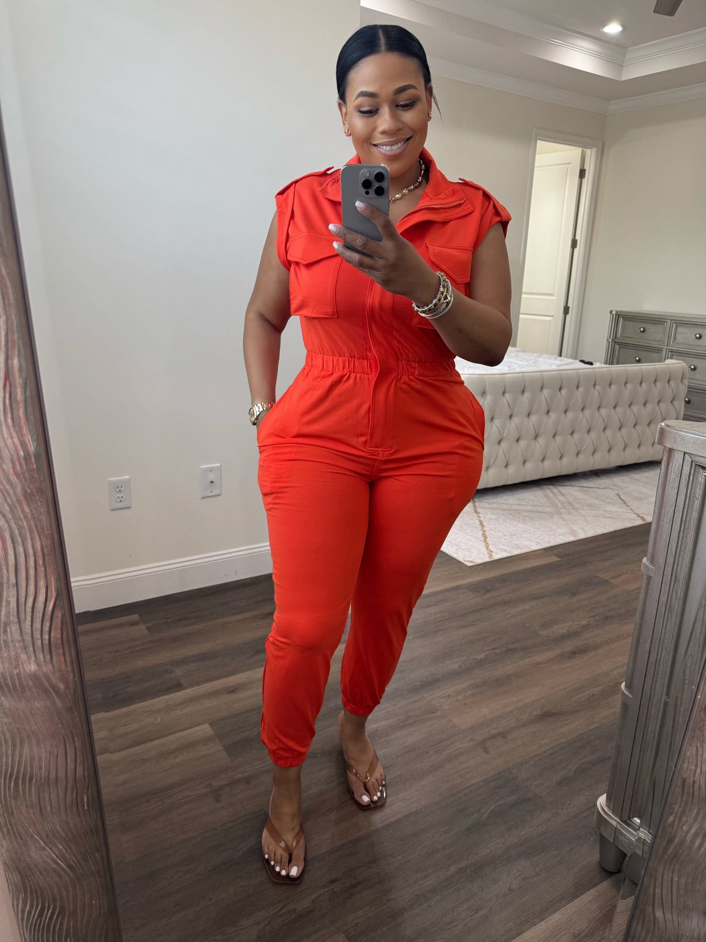 Mock Neck Sleeveless Jogger Jumpsuit (Orange)