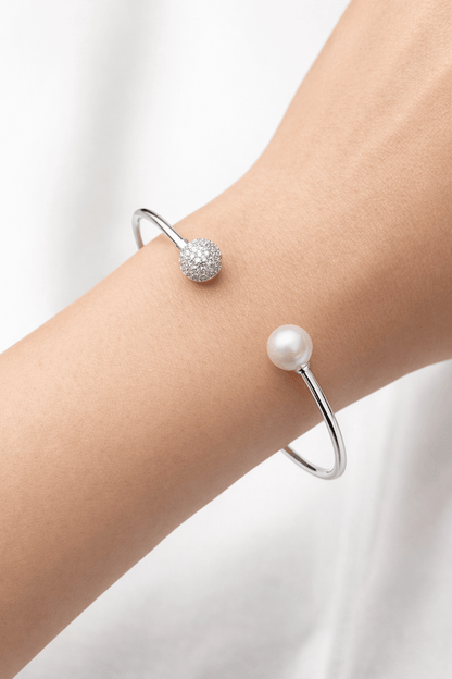 Luna Pearl & Pavé Open Cuff Bracelet