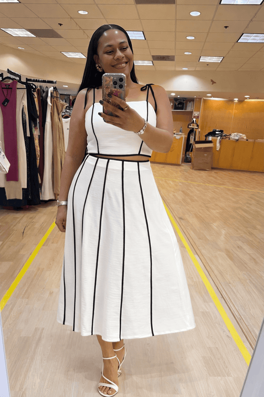 Monaco Lines Two-Piece Skirt Set (White)