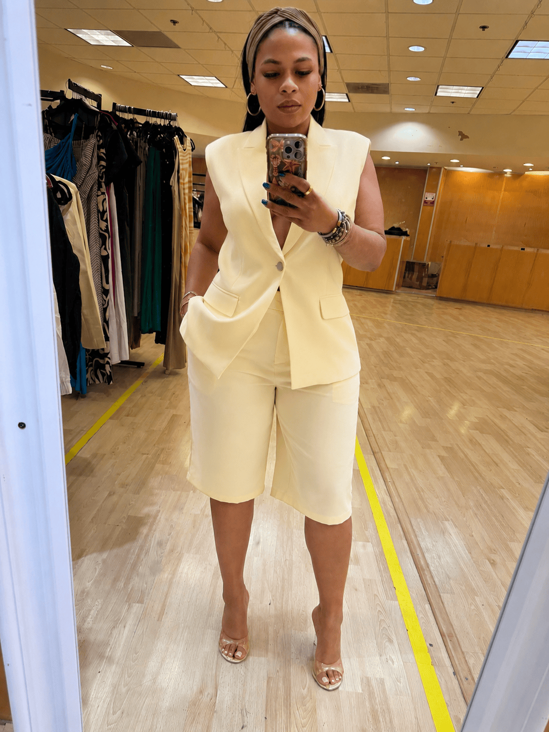 Butter Yellow Blazer Vest & Bermuda Shorts Co-Ord Set