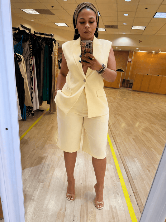 Butter Yellow Blazer Vest & Bermuda Shorts Co-Ord Set
