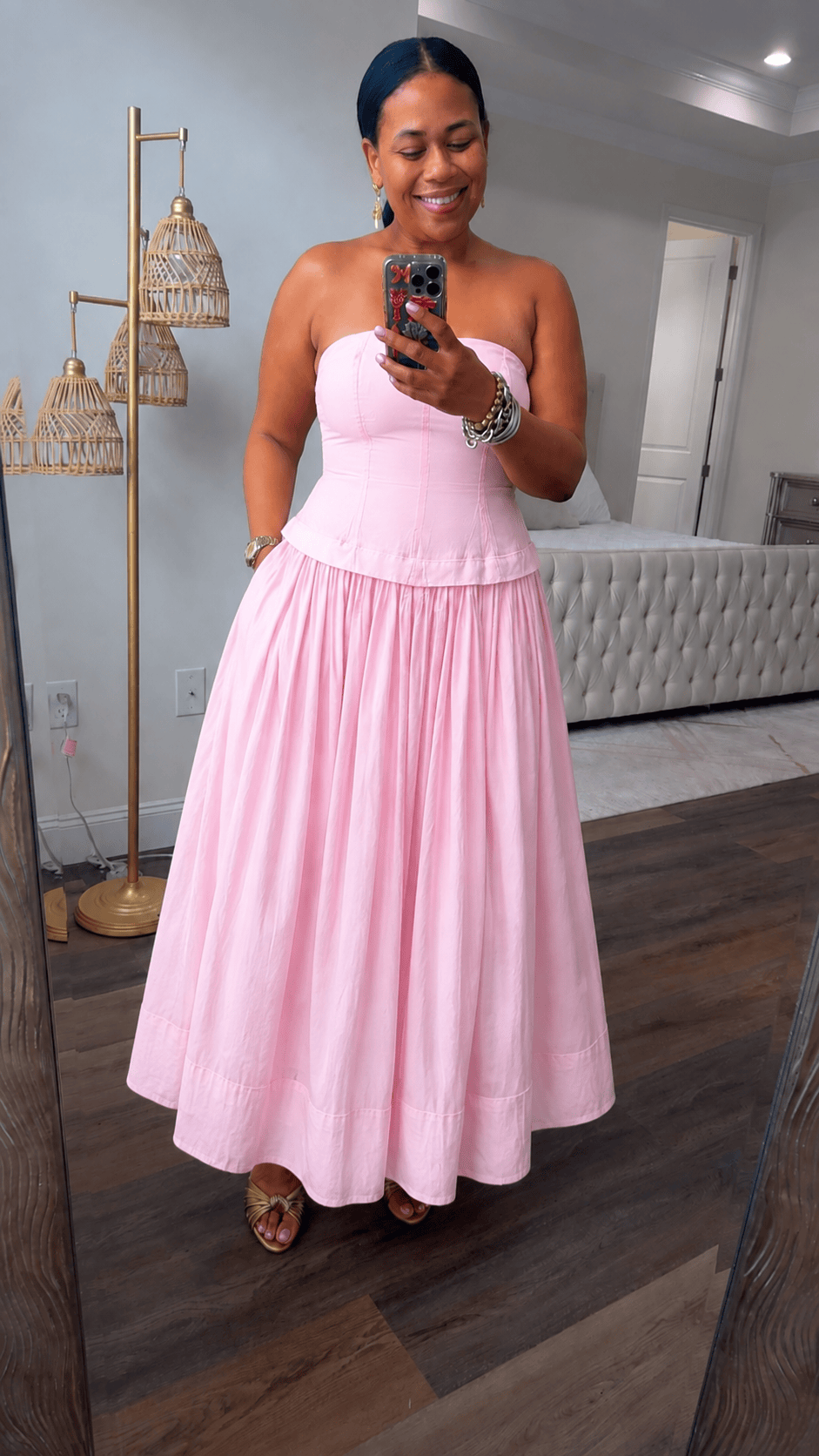 Strapless Tiered Maxi Dress (Pink)