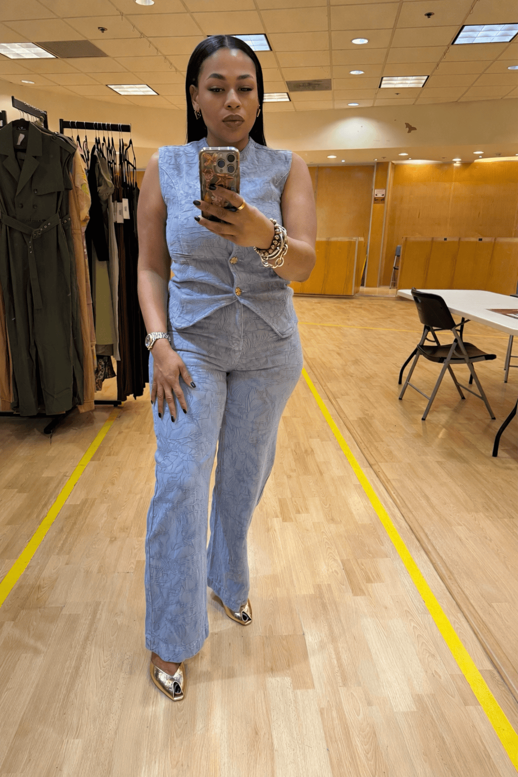 Textured Denim Vest & Pants Set