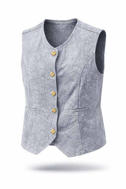 Textured Denim Vest & Pants Set