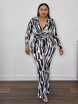 Gorgeous Printed Wrap Top And Pants Set (Black & White)