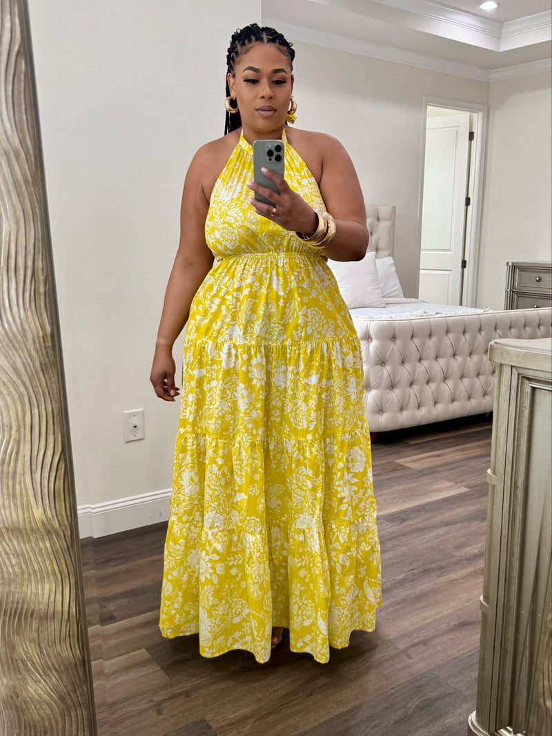 Grace Tie Back Tiered Maxi Dress (Yellow & White)