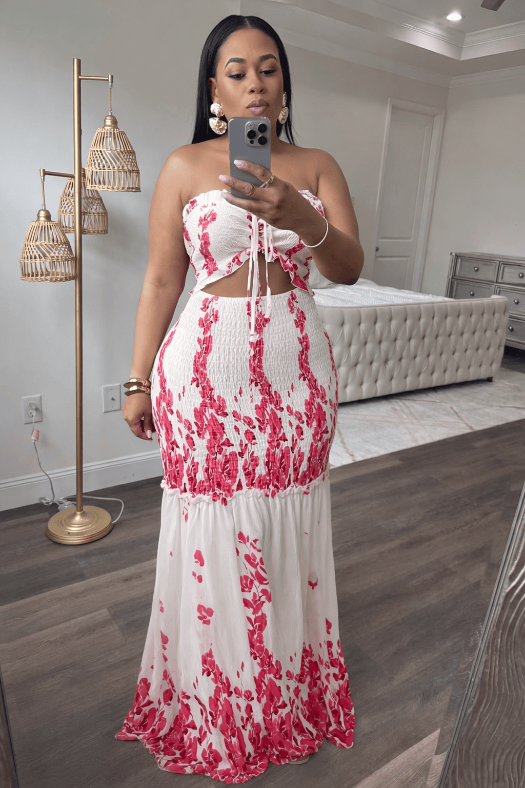 FLORAL SCRUNCH MAXI DRESS (Fuchsia)