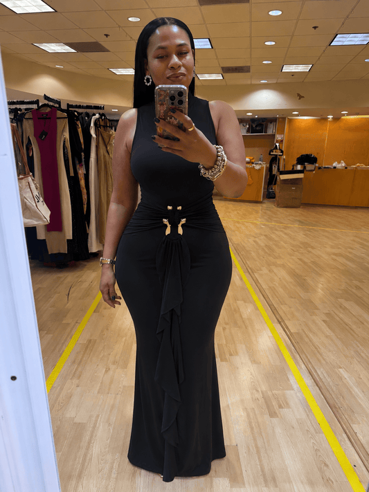SLEEVELESS MAXI DRESS GOLD BUCKLE