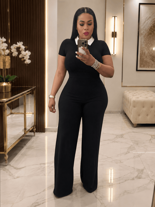 WHITE COLLAR Short Sleeve Jumpsuit