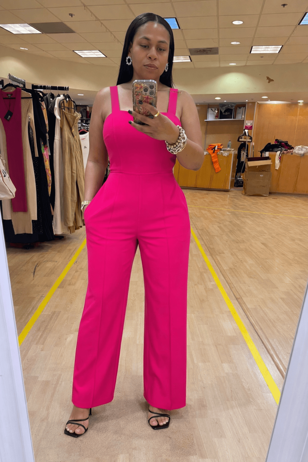 Notched Neck Cami Jumpsuit (Fuchsia)