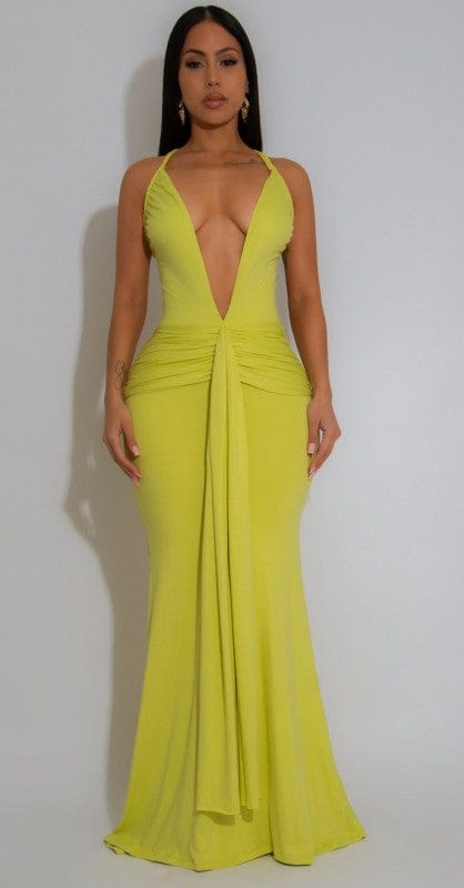 DEEP V PLAIT STRAP MAXI DRESS (LIME)