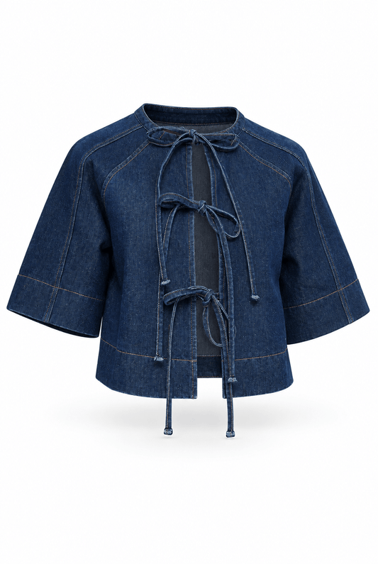 Tie Front Denim Top (Dark Wash)