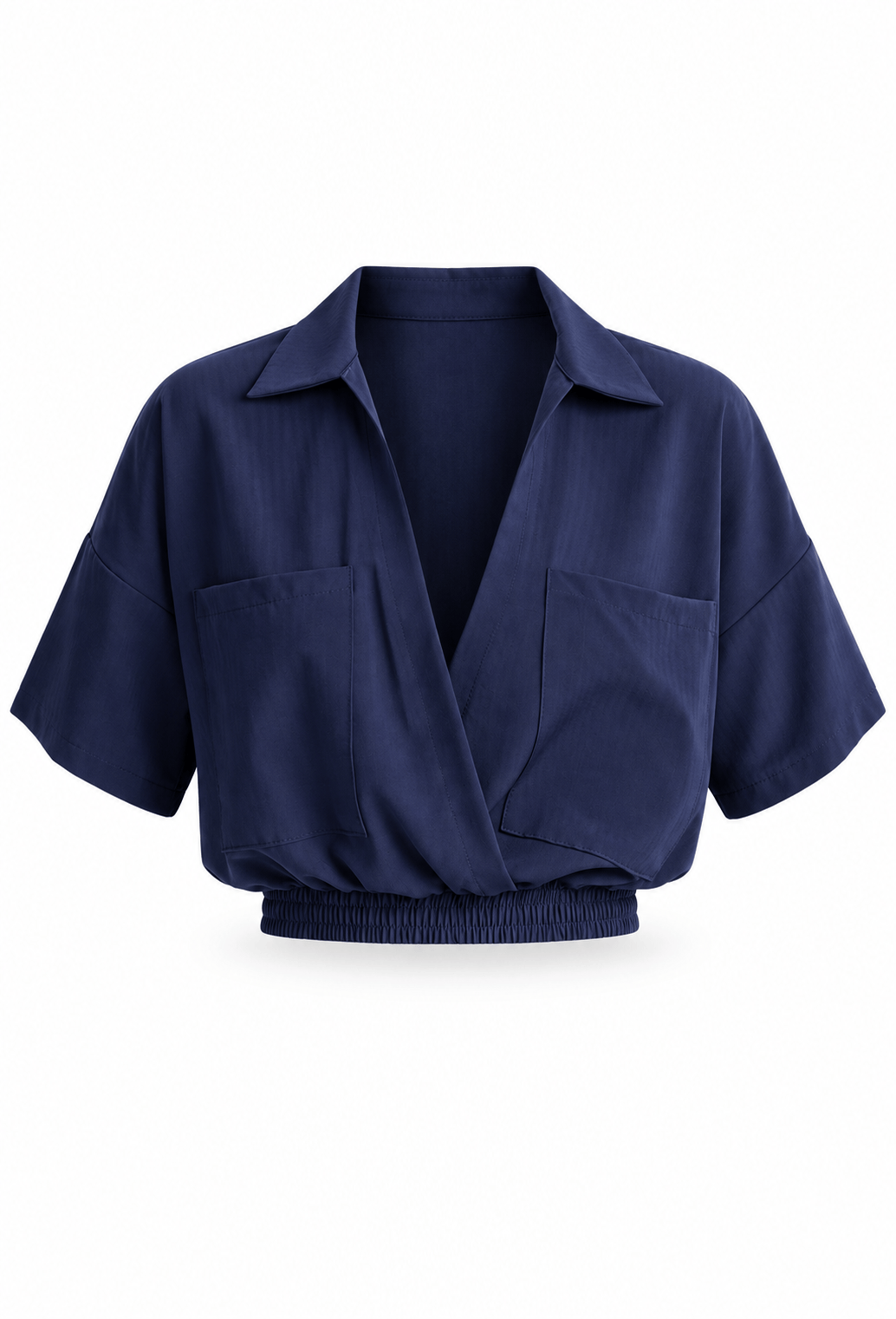 Navy cropped wrap blouse