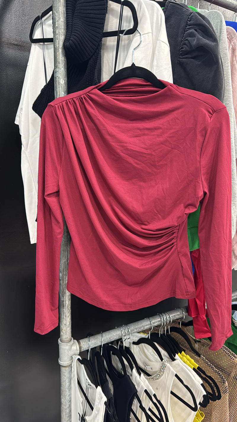 Ruched Longsleeve Top (Wine)