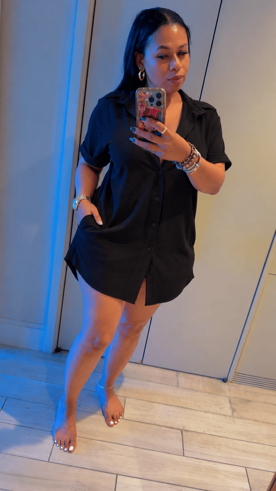 Collared Shirt Dress (Black)