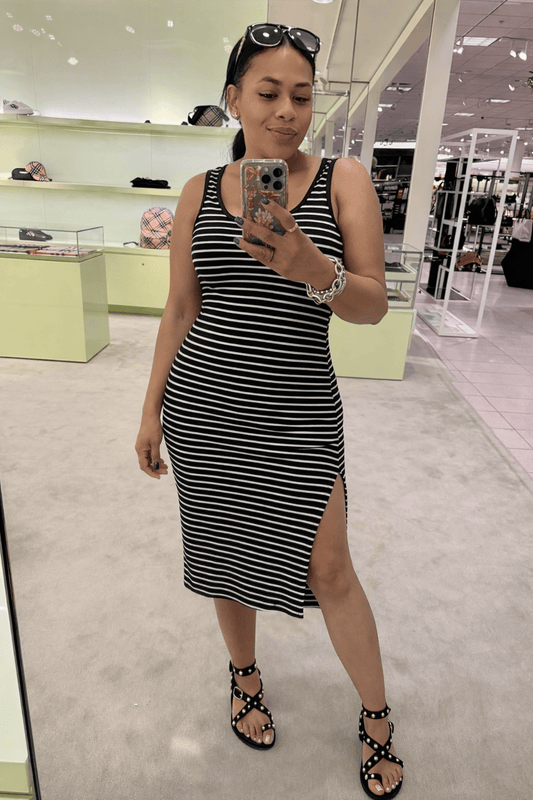 Ribbed Striped Midi Dress (BLACK/WHITE)