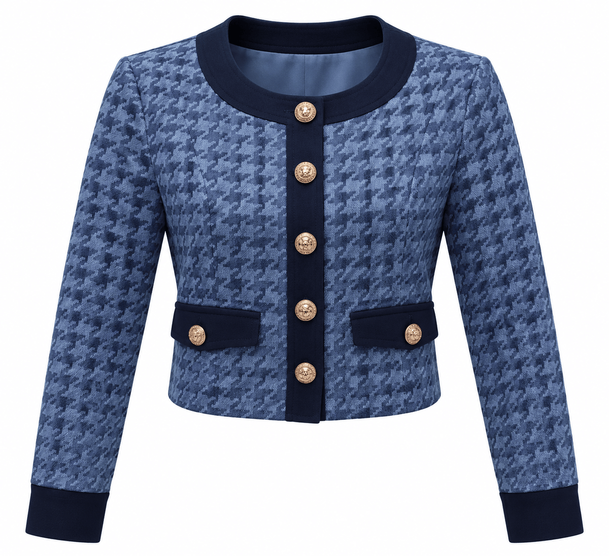 Denim Houndstooth Cropped Jacket