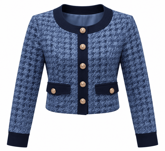 Denim Houndstooth Cropped Jacket