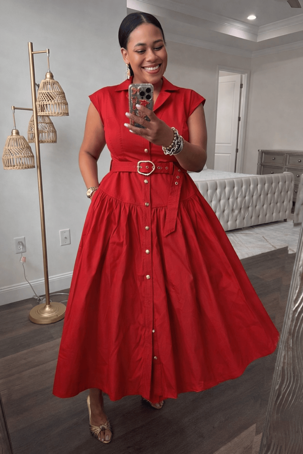 The Valencia Luxe Belted Dress (Red)
