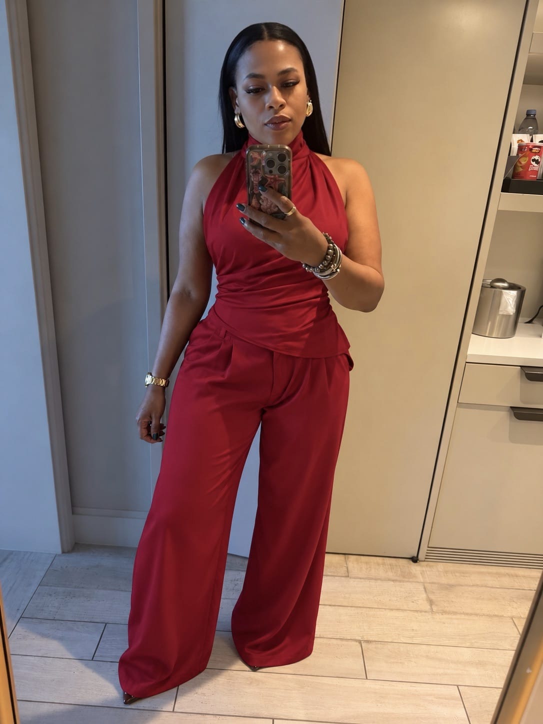 Satin Pants And Blouse (Wine)