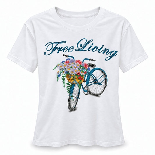 Free Living Rhinestone Tshirt (White)
