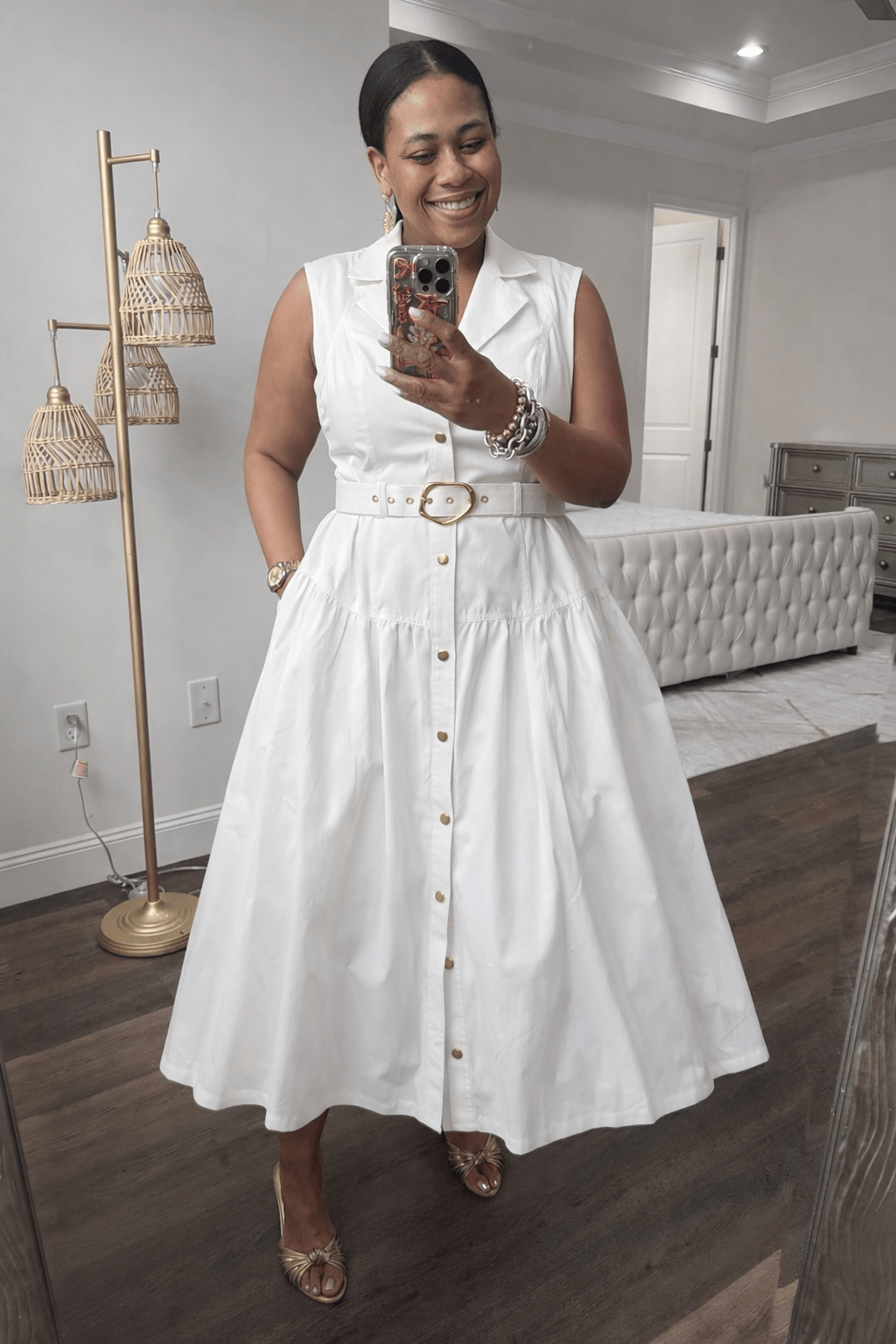The Valencia Luxe Belted Dress (White)