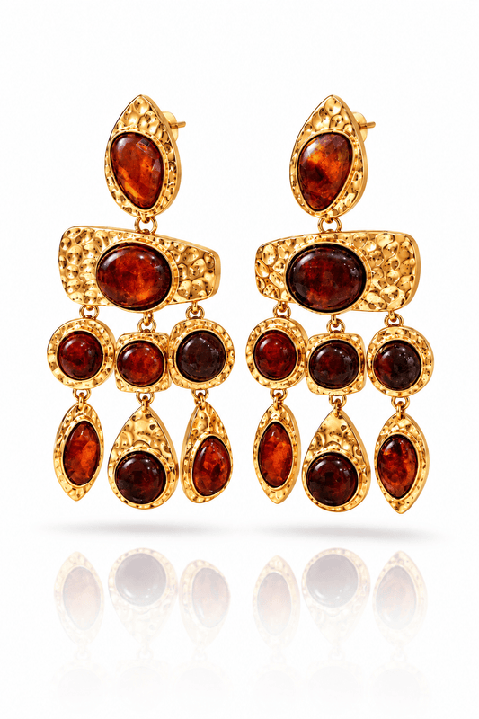 Tower Tear Drop Earrings (Gold & Brown)