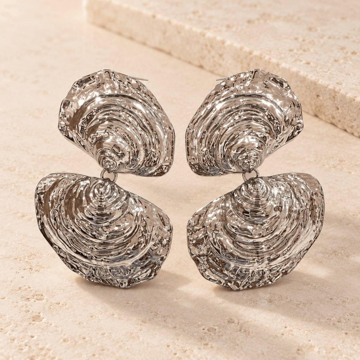 Sculpted Shell Drop Earrings — Silver