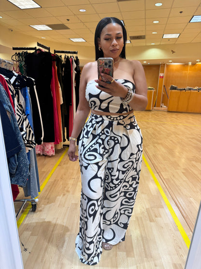 Strapless Top & Wide Leg Pants Set