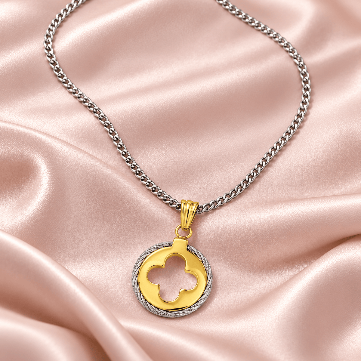Two-Tone Clover Medallion Necklace