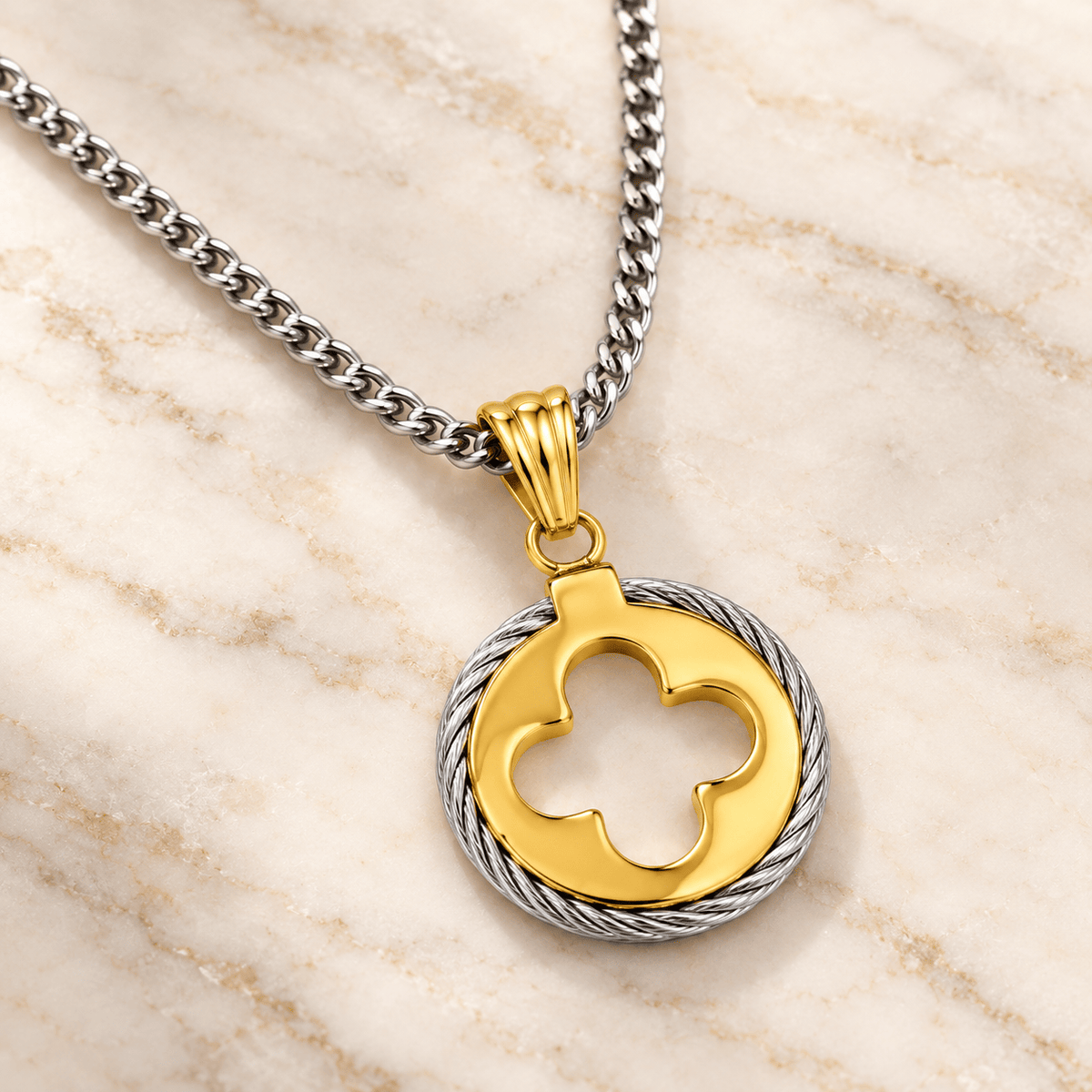 Two-Tone Clover Medallion Necklace