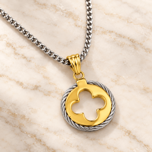 Two-Tone Clover Medallion Necklace