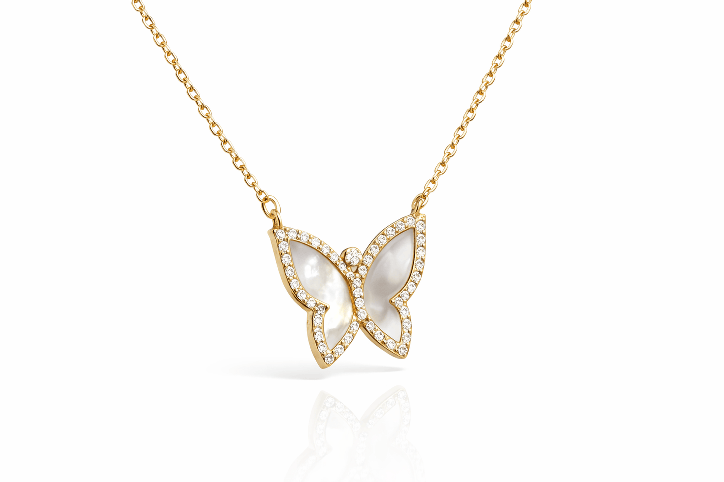 Gold Mother of Pearl Butterfly Necklace