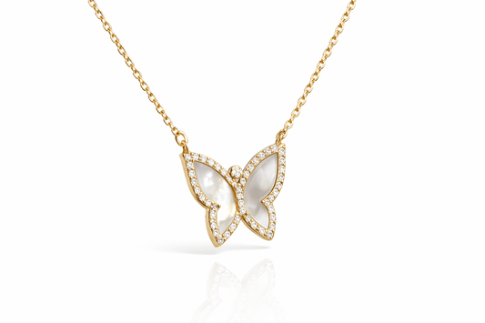 Gold Mother of Pearl Butterfly Necklace